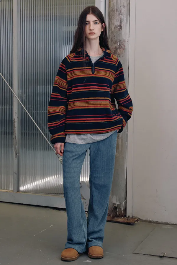 stripe fleece hoody - orange