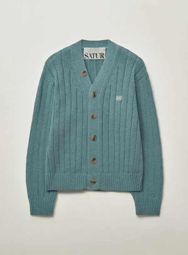 (W) Faro Over Size Boucle Cardigan - Fog Blue