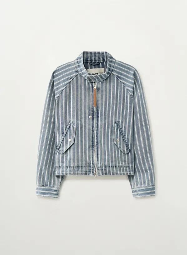 (W) Stripe Denim Harrington Jacket - Blue