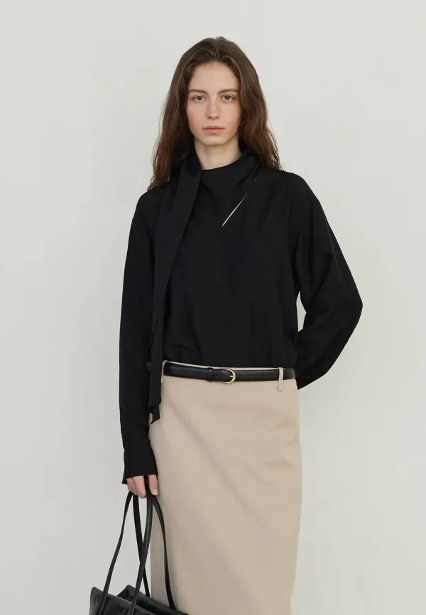 SCARF TIE BLOUSE - BLACK