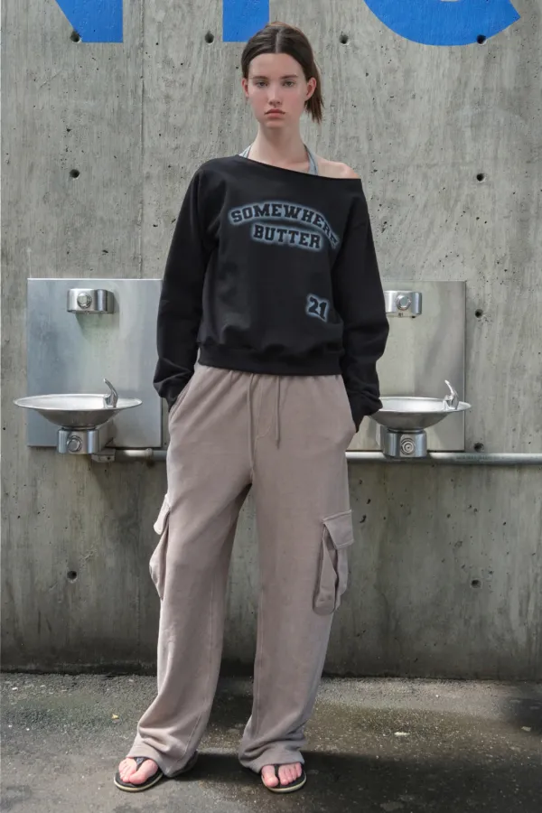 21 Logo Off Shoulder Sweatshirt - Black Charcoal
