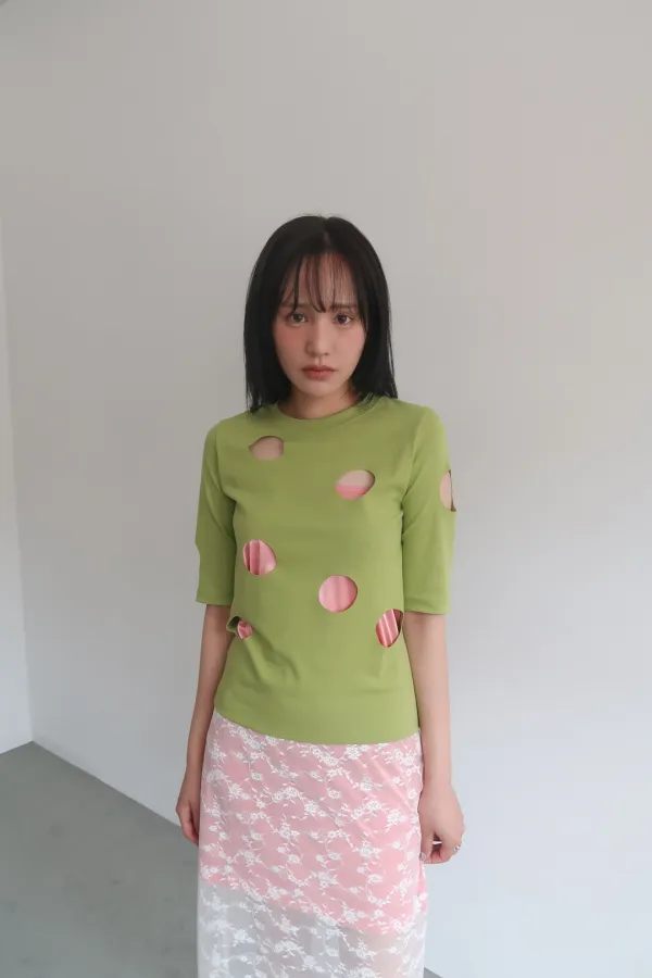 1ST / HOLE DETAIL T-SHIRT_OLIVE