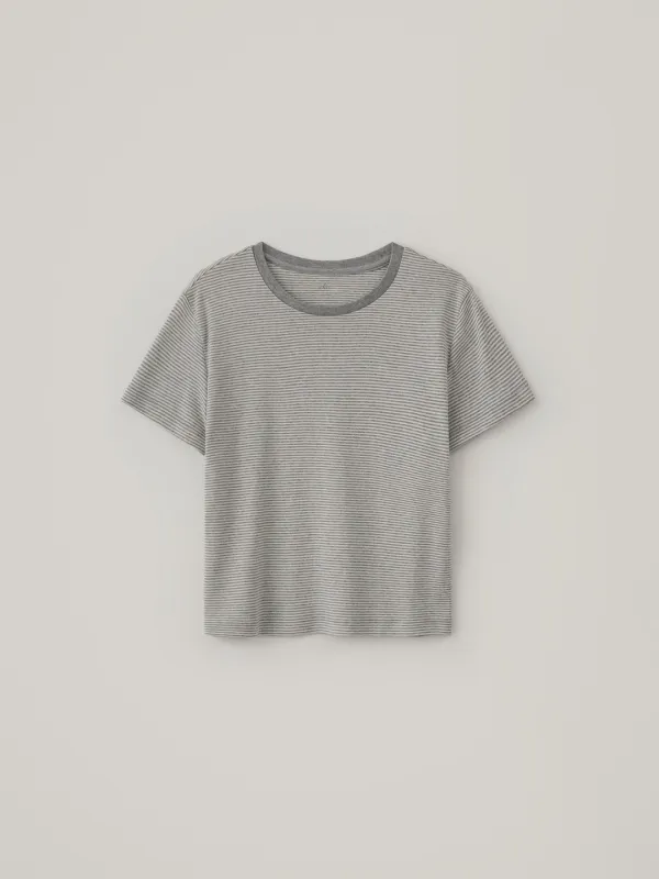 [Essential] Cotton Stripe Top - Ivory/Gray