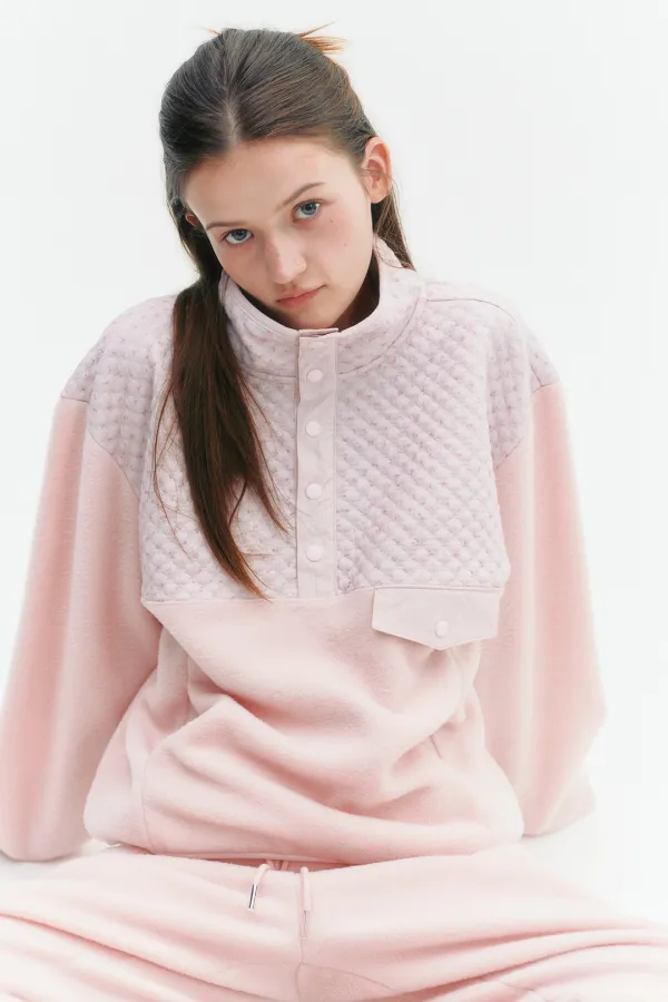 Flower Quilting Fleece Top Pink