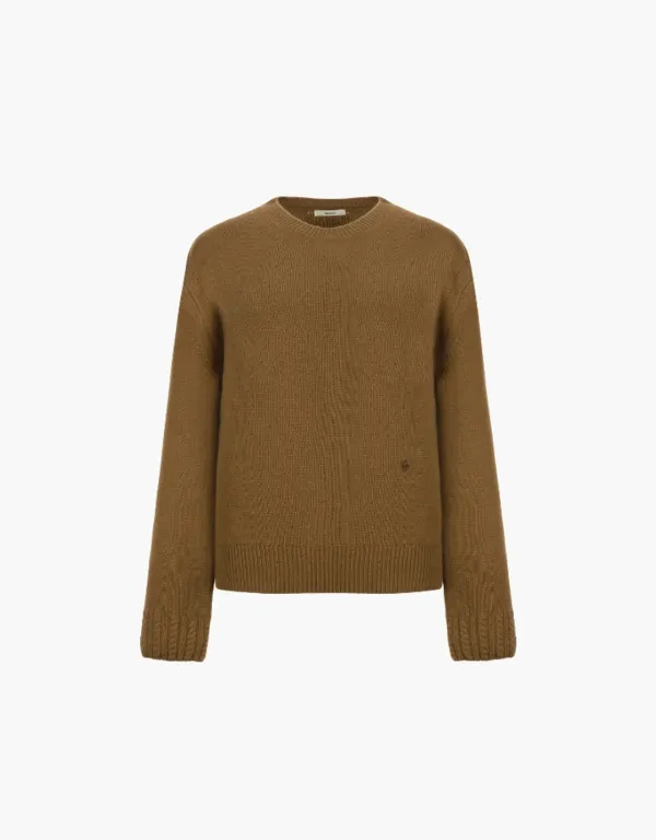 wool blended round pullover - camel