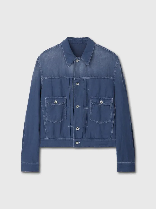 COTTON LINEN GARMENT-DYED TRUCKER JACKET_ FADED BLUE