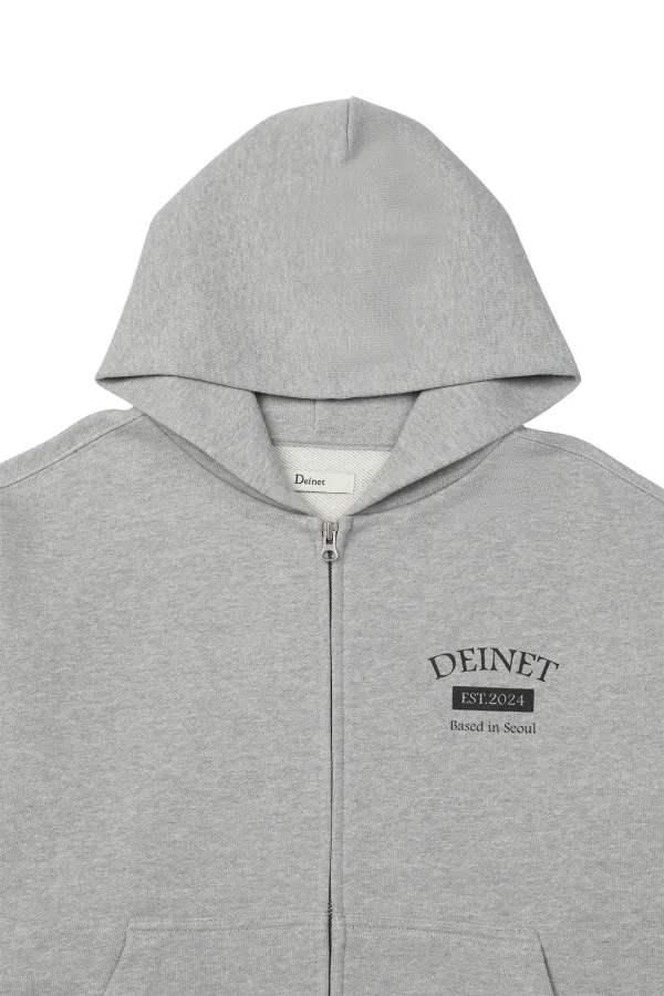 GERMAN LETTERING HOODIE ZIP-UP IN MELANGE GREY