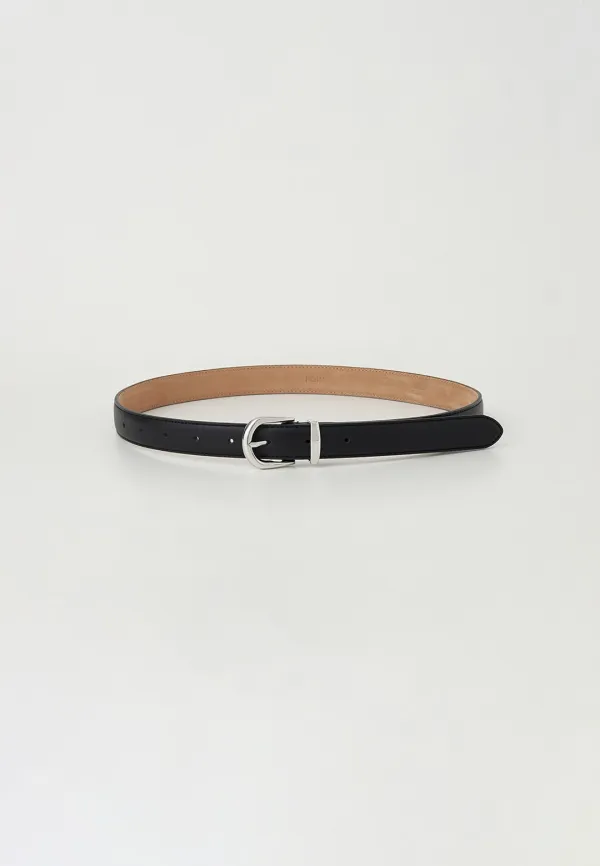 25MM STICH LEATHER BELT - BLACK/SILVER