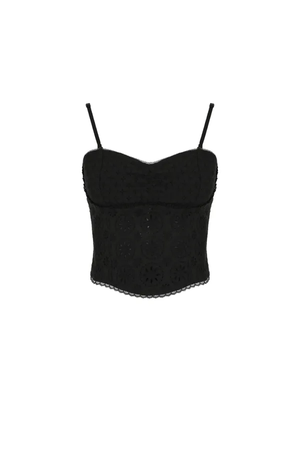 FLOWER LACE COTTON BUISTIER TOP [BLACK]