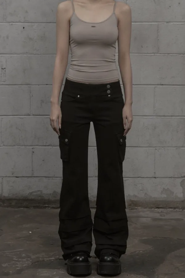 Cargo Shirring Bootcut Pants (black)