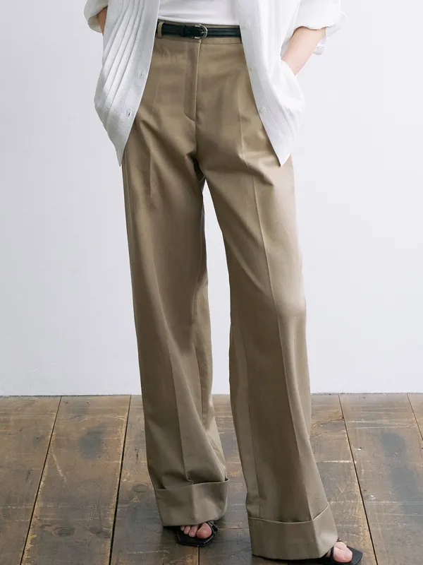 comos 1665 roll-up detail wide slacks (beige)
