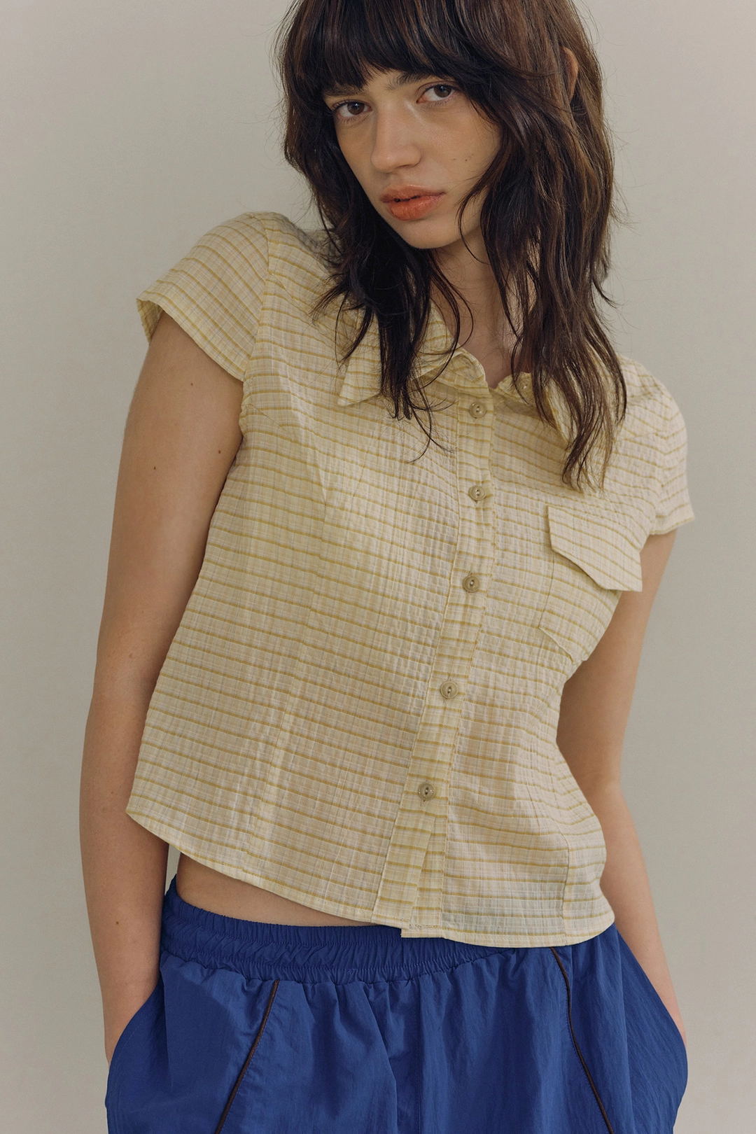 포지프레클즈 Check Cap Sleeve Shirts_Yellow 상품 이미지 2