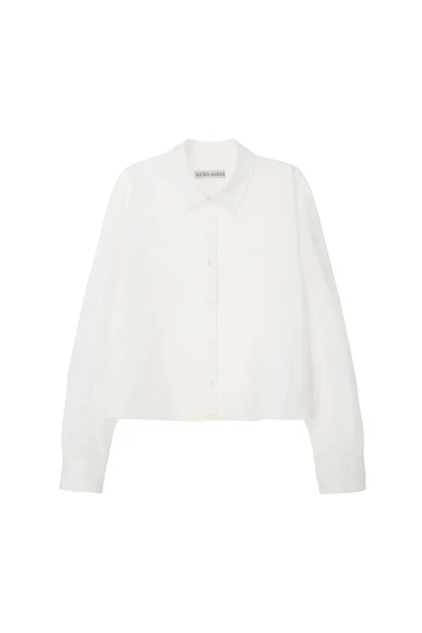 Lace-trim Cotton Shirt, Off White