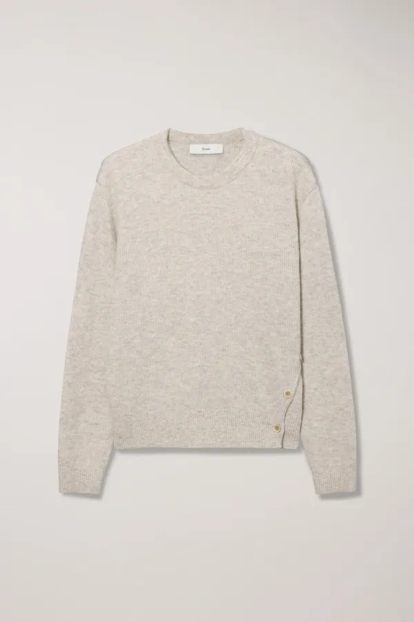 UNISEX BUTTONED CREWNECK SWEATER MELANGE BEIGE_UDSW5C107I2