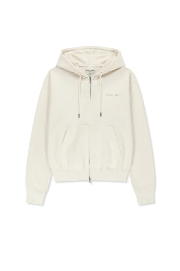 BACK LOGO ESSENTIAL HOODY ZIP UP IN IVORY