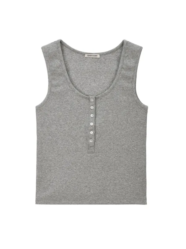 Fine Ribbed Button Sleeveless Top