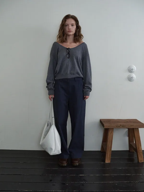 Deep U-neck Hoodie Knit - Charcoal