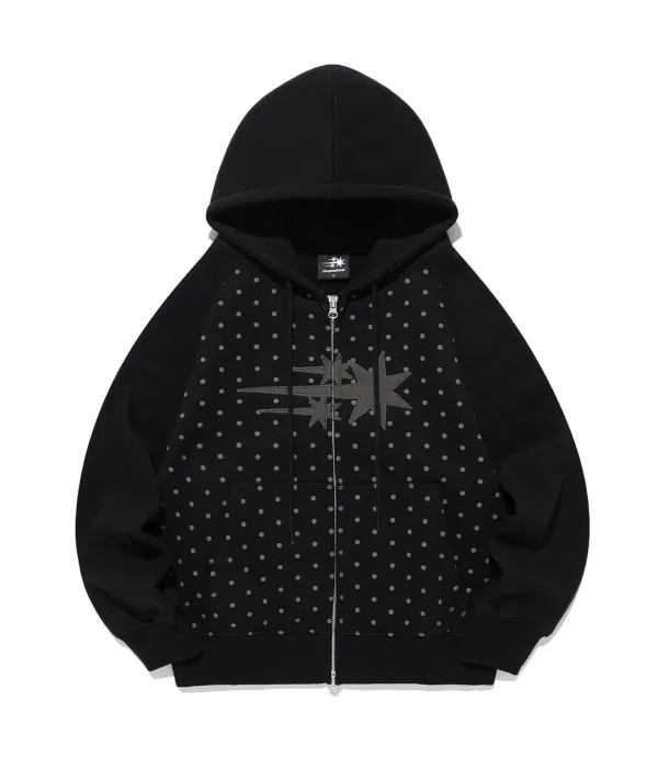 dot 3star raglan crop hoodie zip up[black]