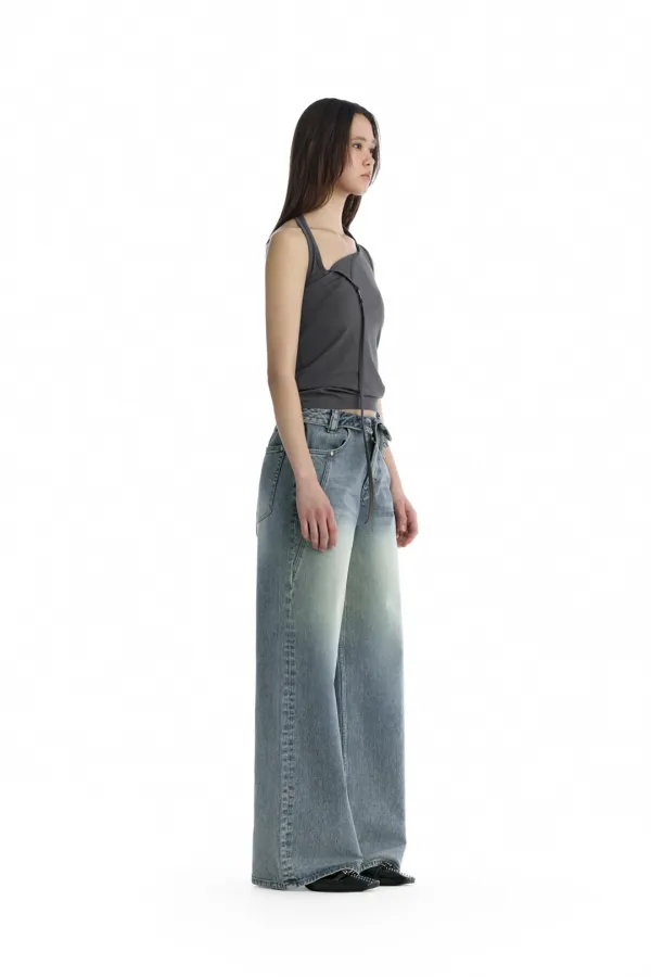 Layered Draped Halter Neck Tank Top [ Charcoal ]
