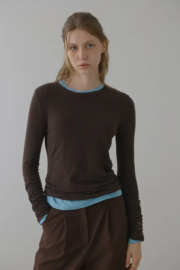 [8차]shirring long sleeve top_brown