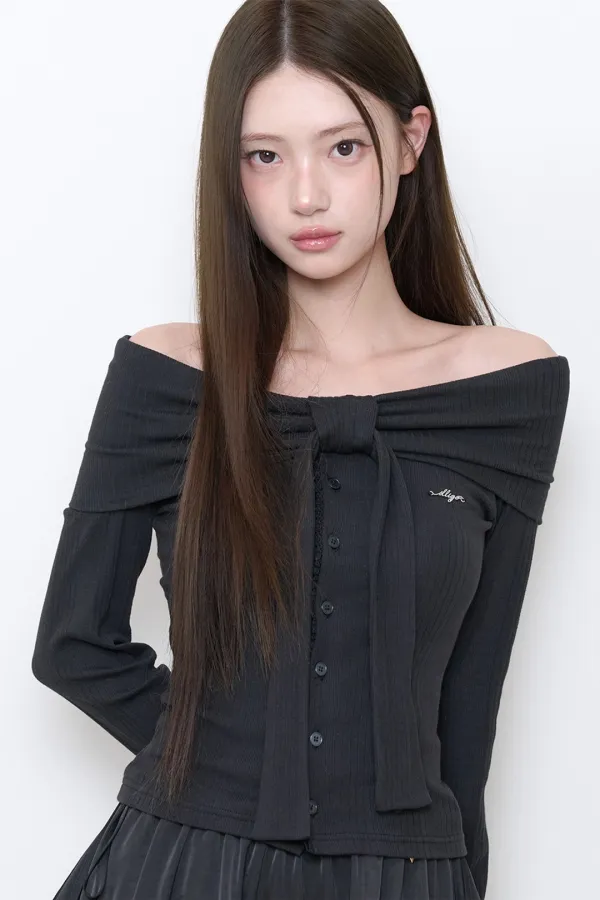 [10/12 예약발송] 퓨어 보우 가디건 탑 블랙