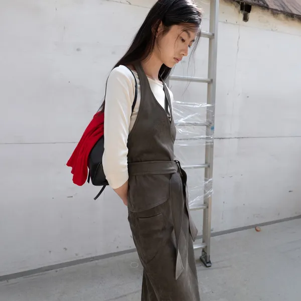 (VT-0287)HAVN SET-UP HALTER NECK VELVET WRAP VEST