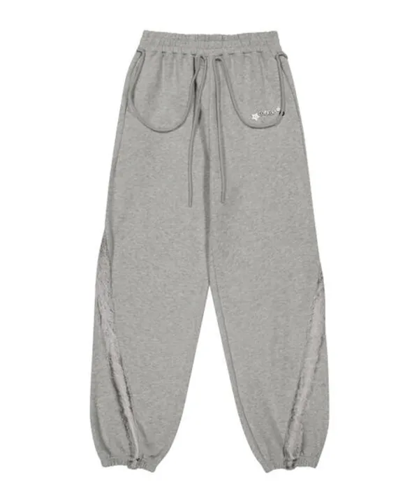 Side Fur Trim Sweatpants / Grey