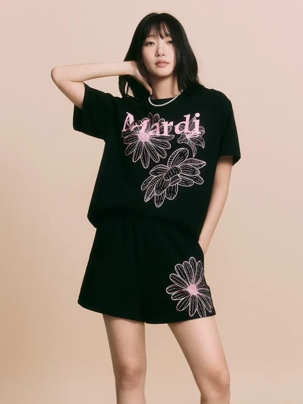 SWEAT SHORTS FLOWER_BLACK PINK