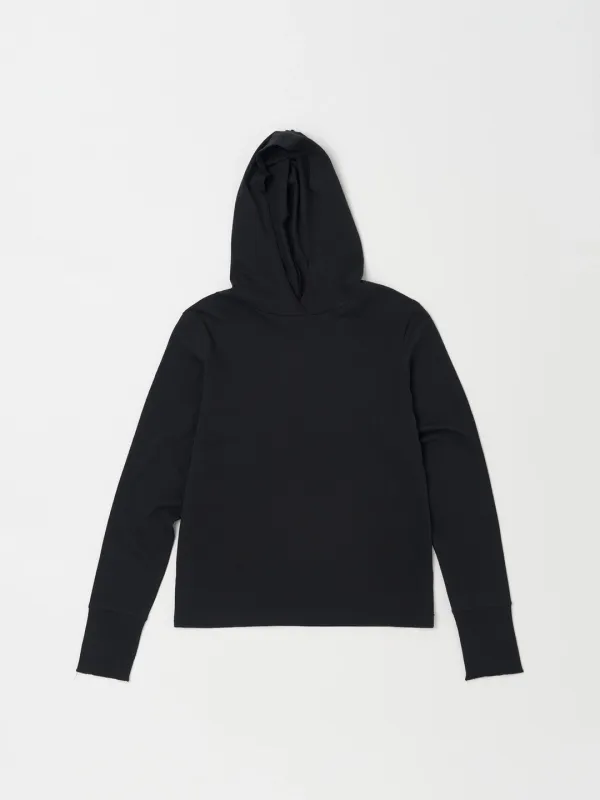 SNUG HOODED LONG SLEEVE TEE IN BLACK