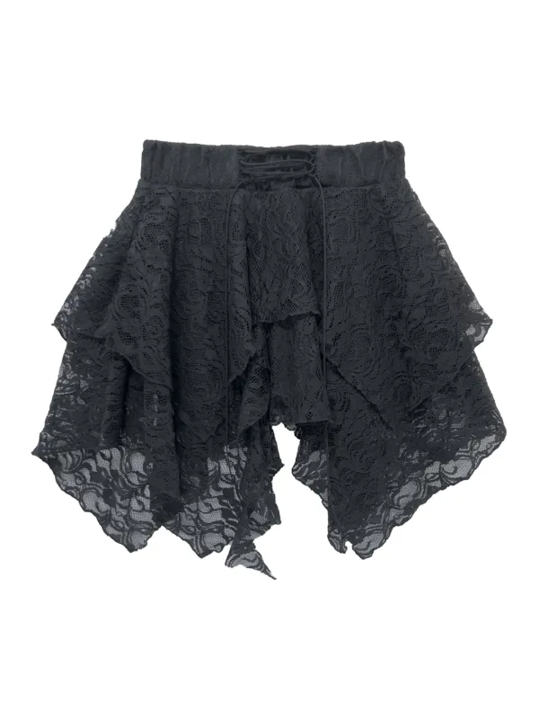 LACE UP LACE SKIRT BLACK