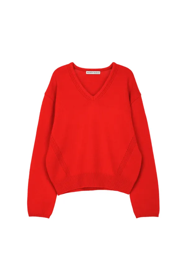 V-neck Knitted Top, Red