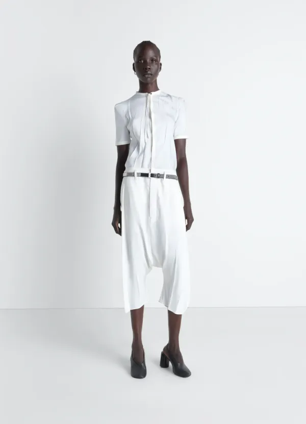 CREASED DROPPED CROTCH BERMUDAS IN POLY VISCOSE TWILL
