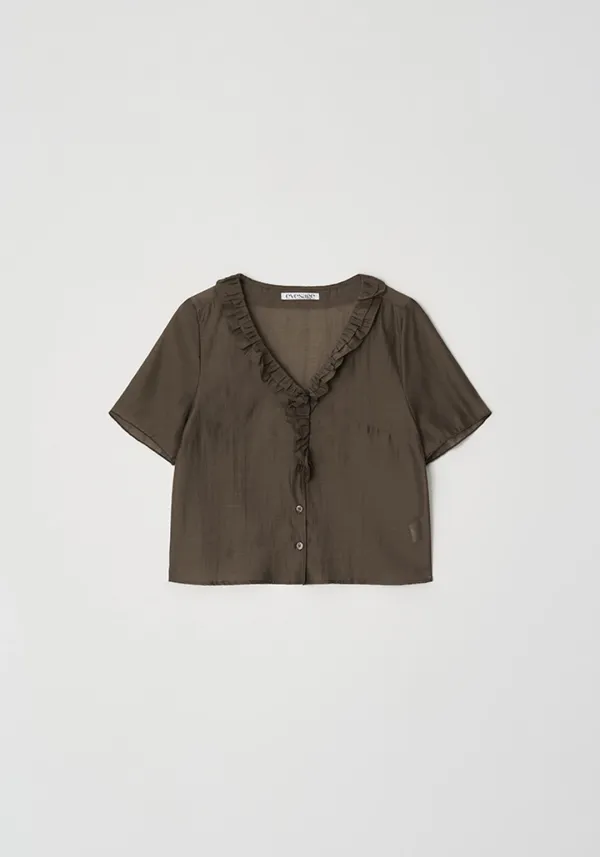 Shirring blouse (Brown)