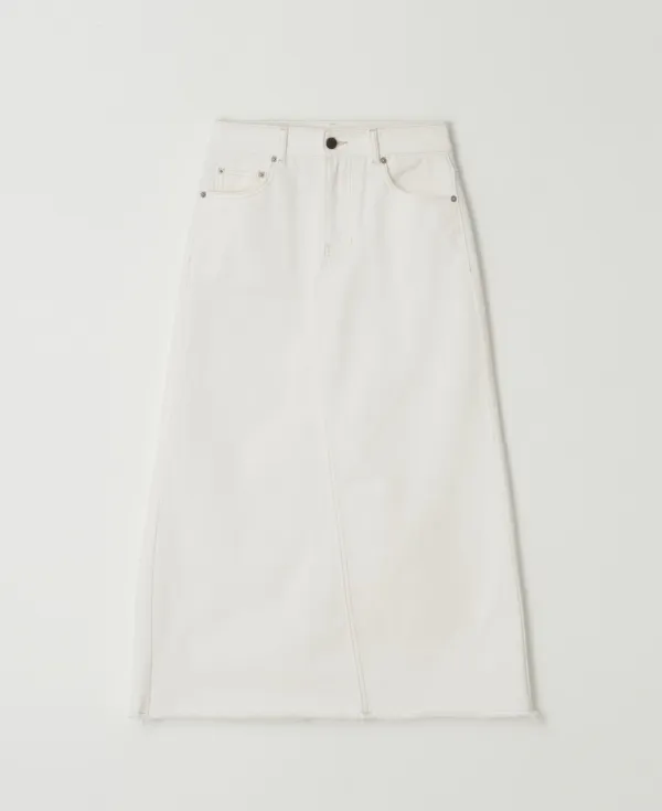 Edge Cutting Denim Skirt_WHITE