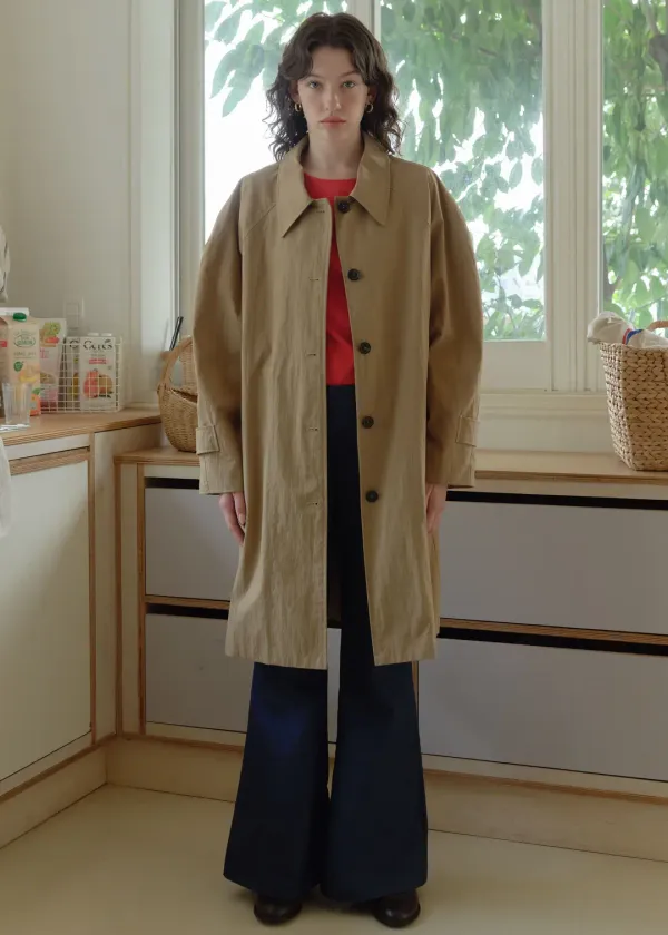 Classic Balmacaan Trench Coat - Beige