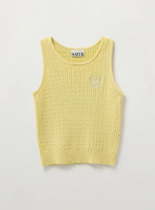 (W) Cable Knit Sleeveless Top - Yellow