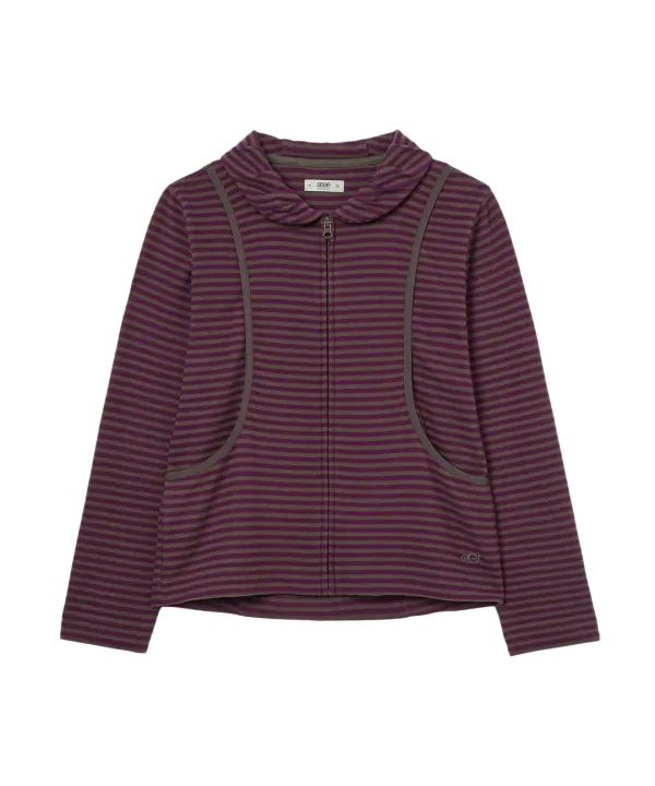 SHAWL COLLAR STRIPE ZIP UP [PURPLE]