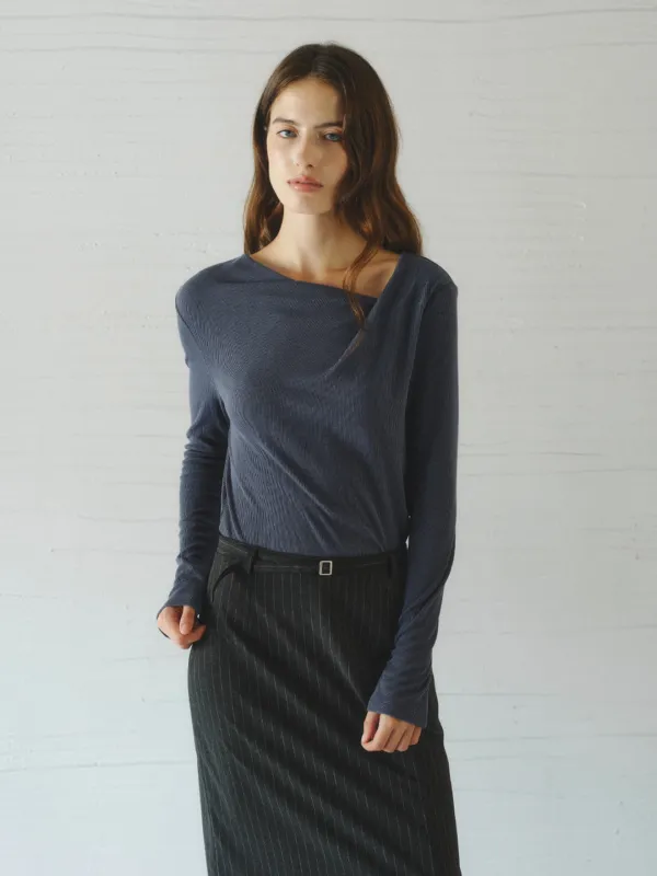 ROEL drape neck t-shirt_navy