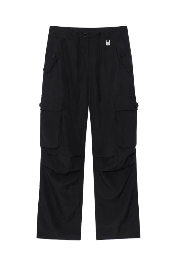 STRING NYLON CARGO PANTS IN BLACK