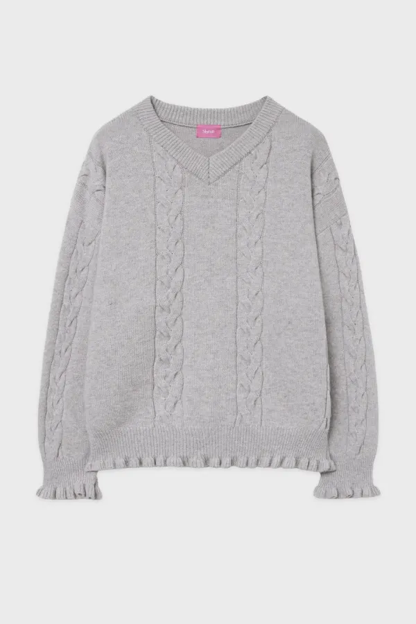 SN Cable V-neck Pullover (Grey)