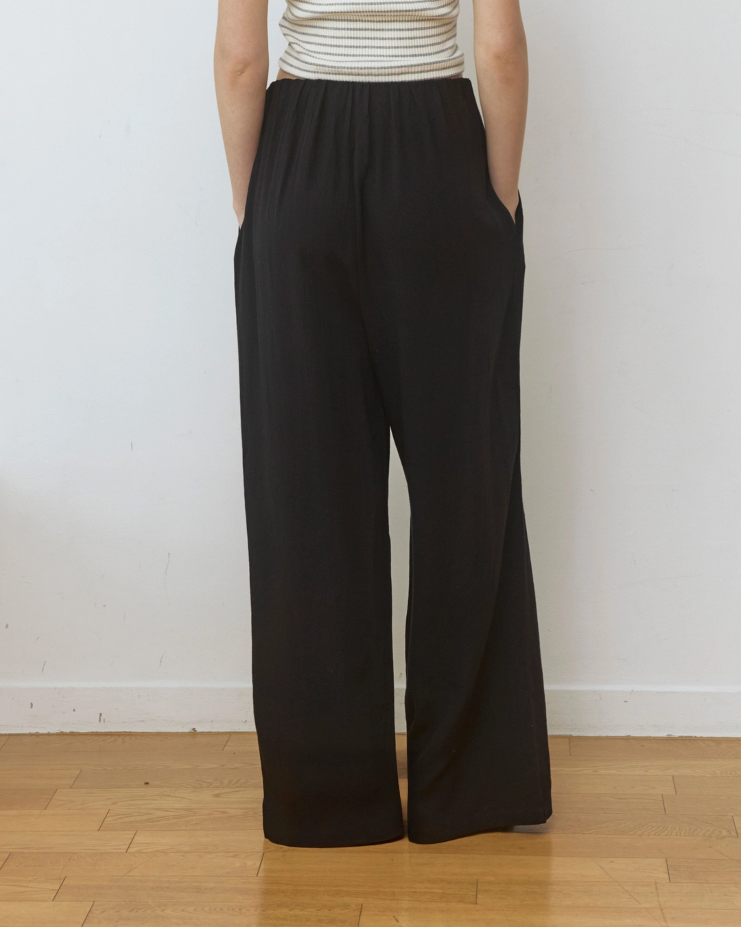 어다울 Linen hidden banding wide pants - black 상품 이미지 1