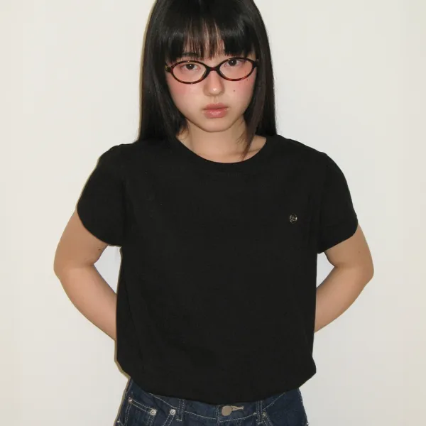 PUFF SHIRRING SHORT SLEEVE T SHIRT BLACK