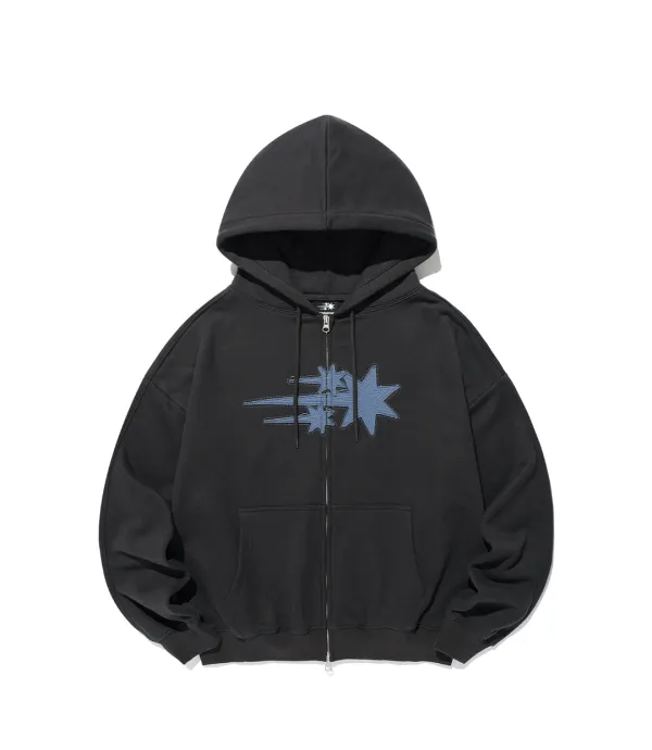 3star applique hoodie zip up[charcoal]