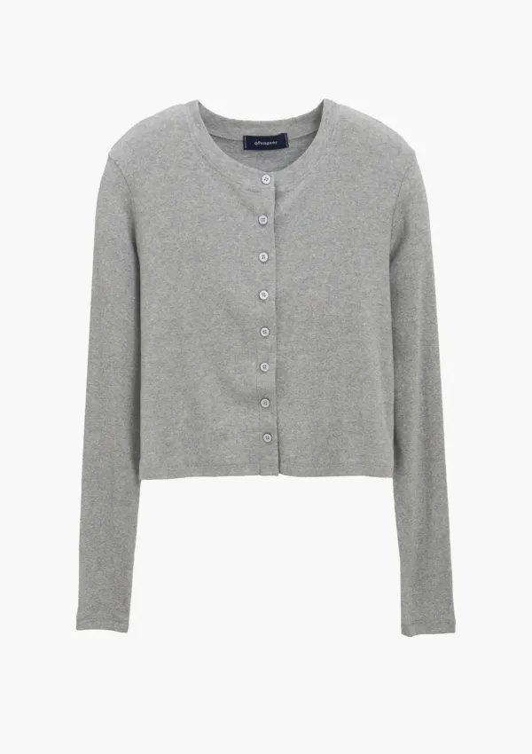 Frill sleeve crop cardigan solid Gray