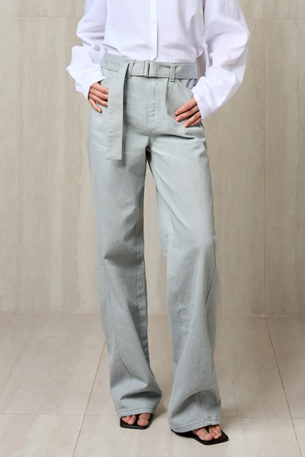 BELTED DENIM PANTS CEMENT