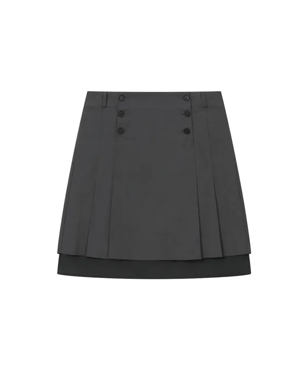 Layered pleats midi skirt CHARCOAL