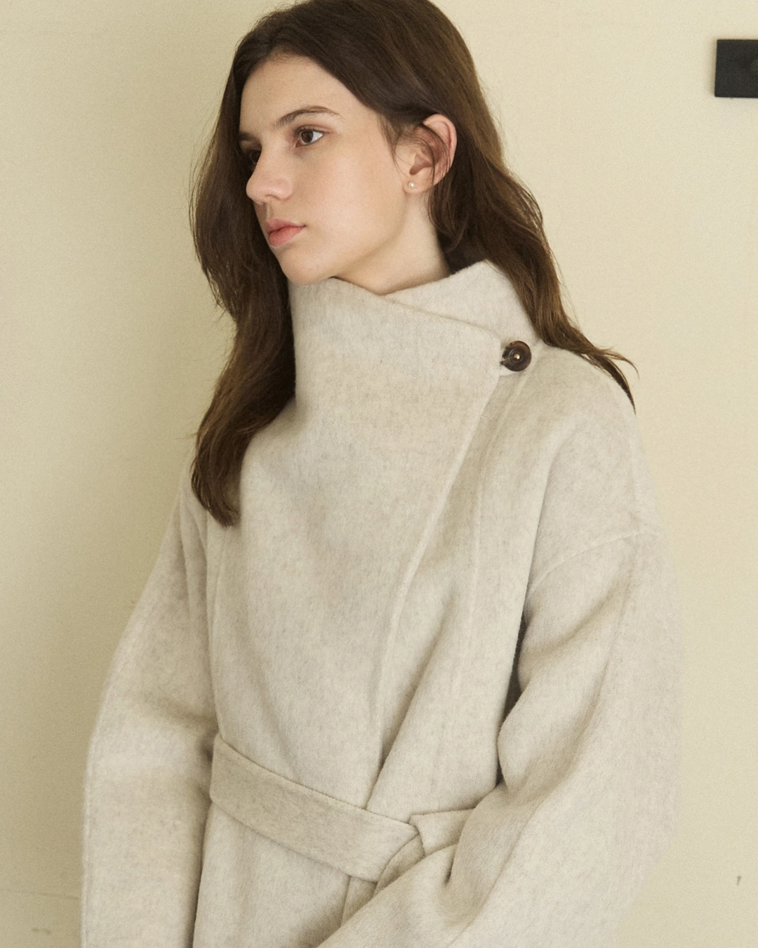 어다울 One button lap handmade half coat - pale grey 상품 이미지 2