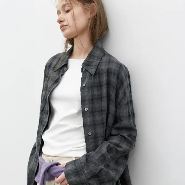 (BL-4435)CREASED CHECK COTTON SHIRT