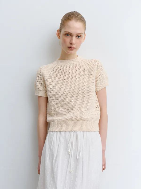 TVR COTTON NETTING KNIT TOP_CREAM