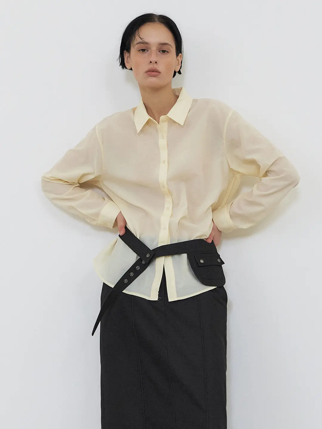 에트몽 Flow Sheer Shirt, Light Yellow 상품 이미지 1
